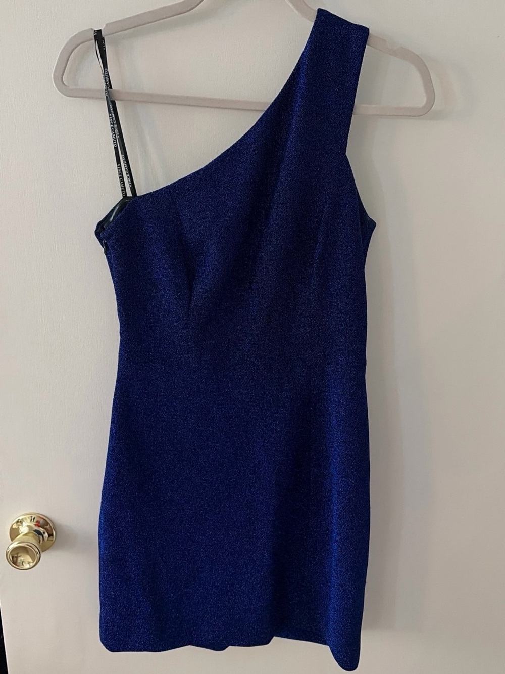 Vince Camuto One-Shoulder Midnight Blue Metallic Mini Dress